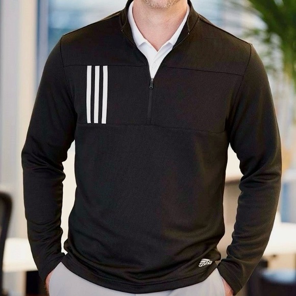 adidas Other - Adidas Black and White Three Stripes Double Knit Quarter Zip Pullover